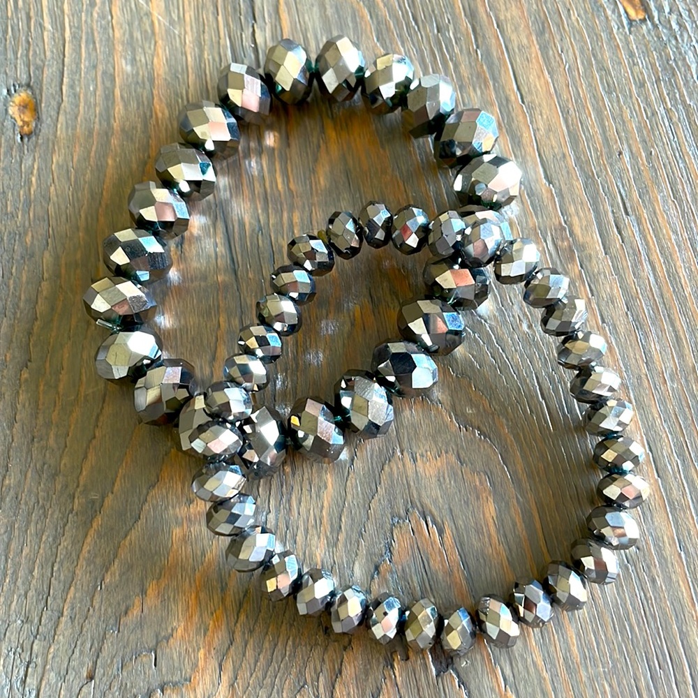 Two Gray/Silver Crystal Stretch Bracelets